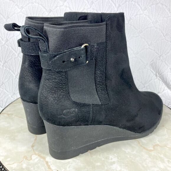 UGG Australia Ankle Wedge Bootie Women 10 Black Waterproof Comfort Platform Boot - Picture 9 of 12